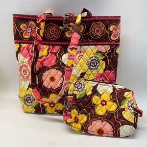 Vera Bradley Buttercup Floral Tote and Cosmetic Makeup Bag